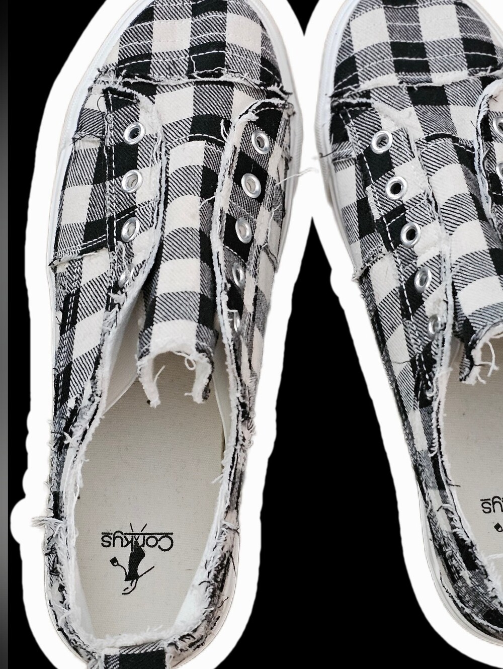 Corkys Babalu Casual Slip-On Sneakers Black White Plaid Checkered Women Size 10